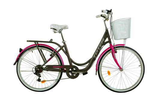 BICICLETA TOTEM CITY DAMA ARO 26 GRIS CON FUCSIA