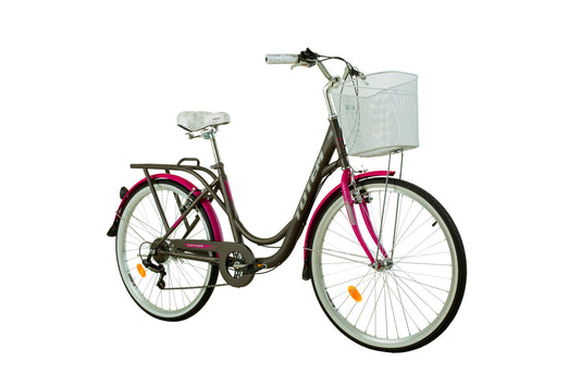BICICLETA TOTEM CITY DAMA ARO 26 GRIS CON FUCSIA