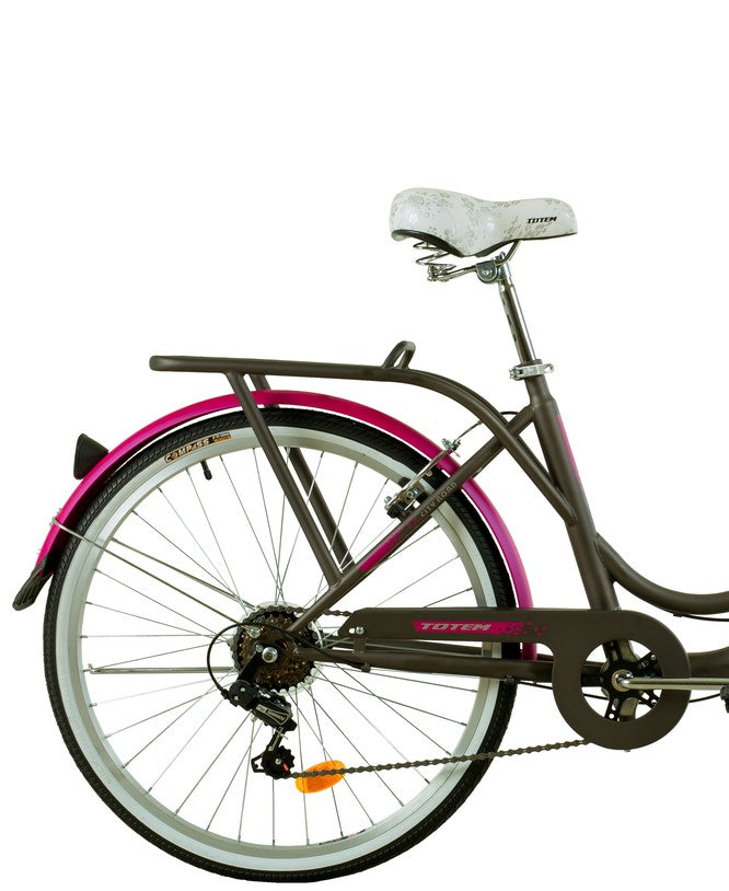 BICICLETA TOTEM CITY DAMA ARO 26 GRIS CON FUCSIA