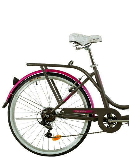 BICICLETA TOTEM CITY DAMA ARO 26 GRIS CON FUCSIA