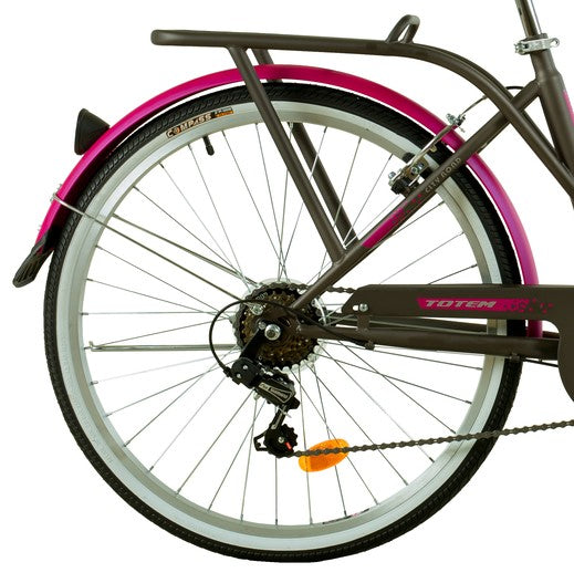 BICICLETA TOTEM CITY DAMA ARO 26 GRIS CON FUCSIA