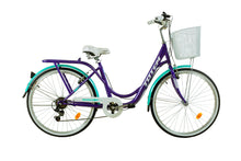 BICICLETA TOTEM CITY DAMA ARO 26 MORADO CON TURQUESA