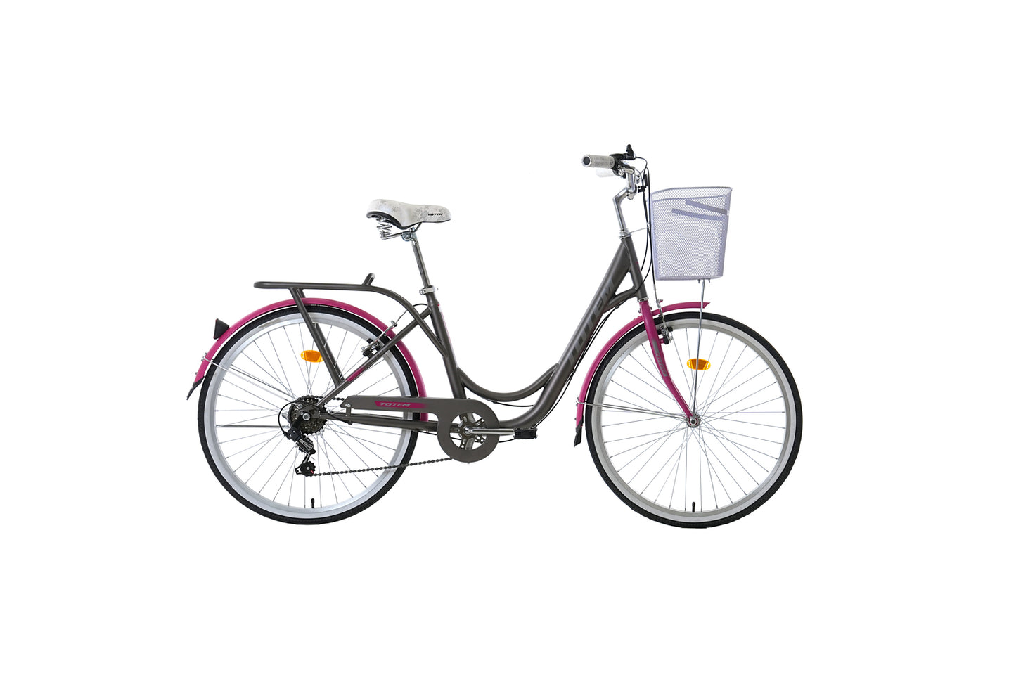BICICLETA TOTEM CITY DAMA ARO 26 GRIS CON FUCSIA