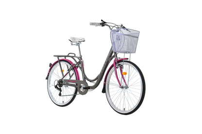 BICICLETA TOTEM CITY DAMA ARO 26 GRIS CON FUCSIA